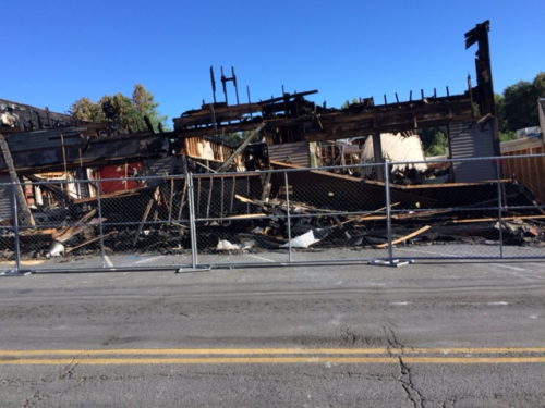 This is what's left of the building that housed the Cozy Corner Café and other small businesses.